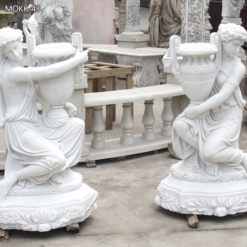 natural Outdoor Large White Marble Planter with Maiden