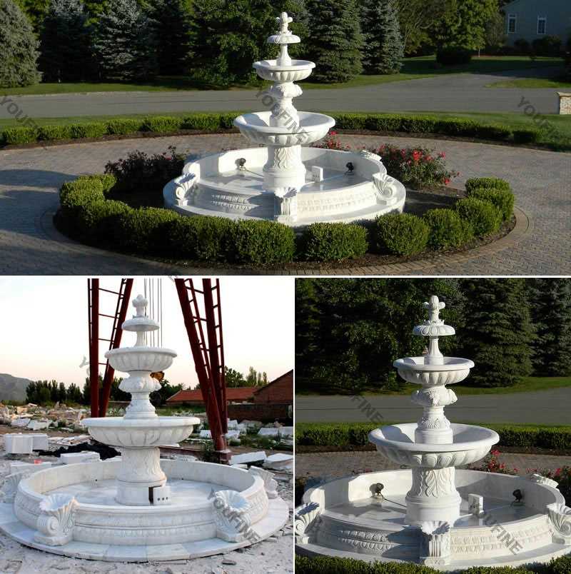 Outdoor-hand-carved-garden-life-size-tiered-pure-white-marble-fountain-for-backyard-decor-for-sale