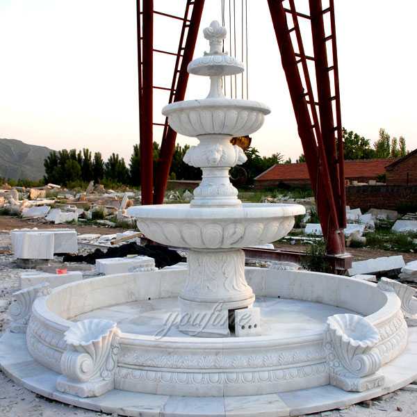 Hand Carved Outdoor Two Tiered Pure White Marble  Garden  Fountain for Sale MOKK-11