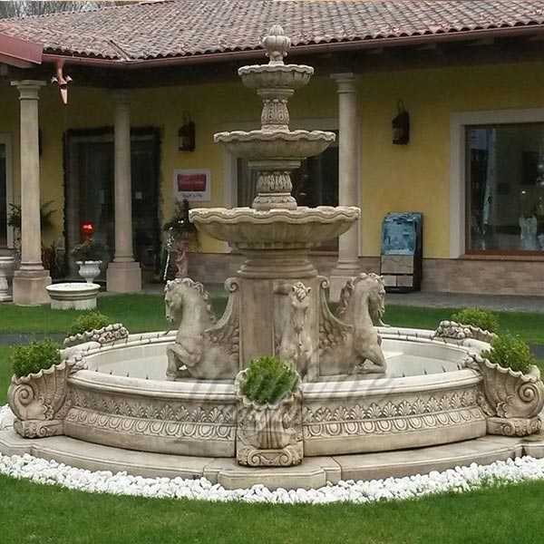 Popular outdoor garden pure yellow marble tiered water fountain with horse designs for sale--MOKK-84