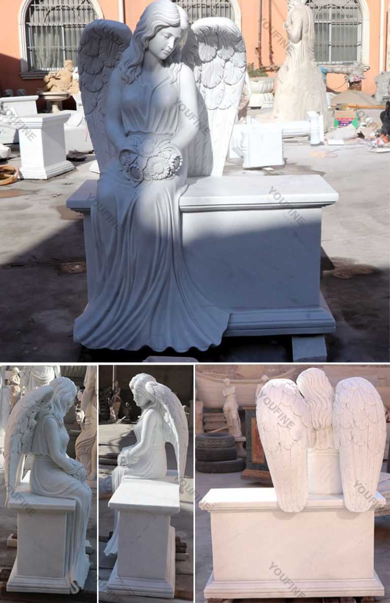 Hand Carved White Marble Angel Tombstone Memorials for Sale MOKK38