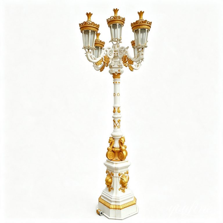 Classical White Victorian Cast Iron Lamp Post with Lantern IOK-143