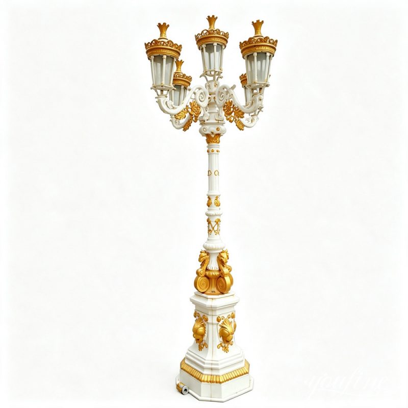 Classical White Victorian Cast Iron Lamp Post with Lantern IOK-143