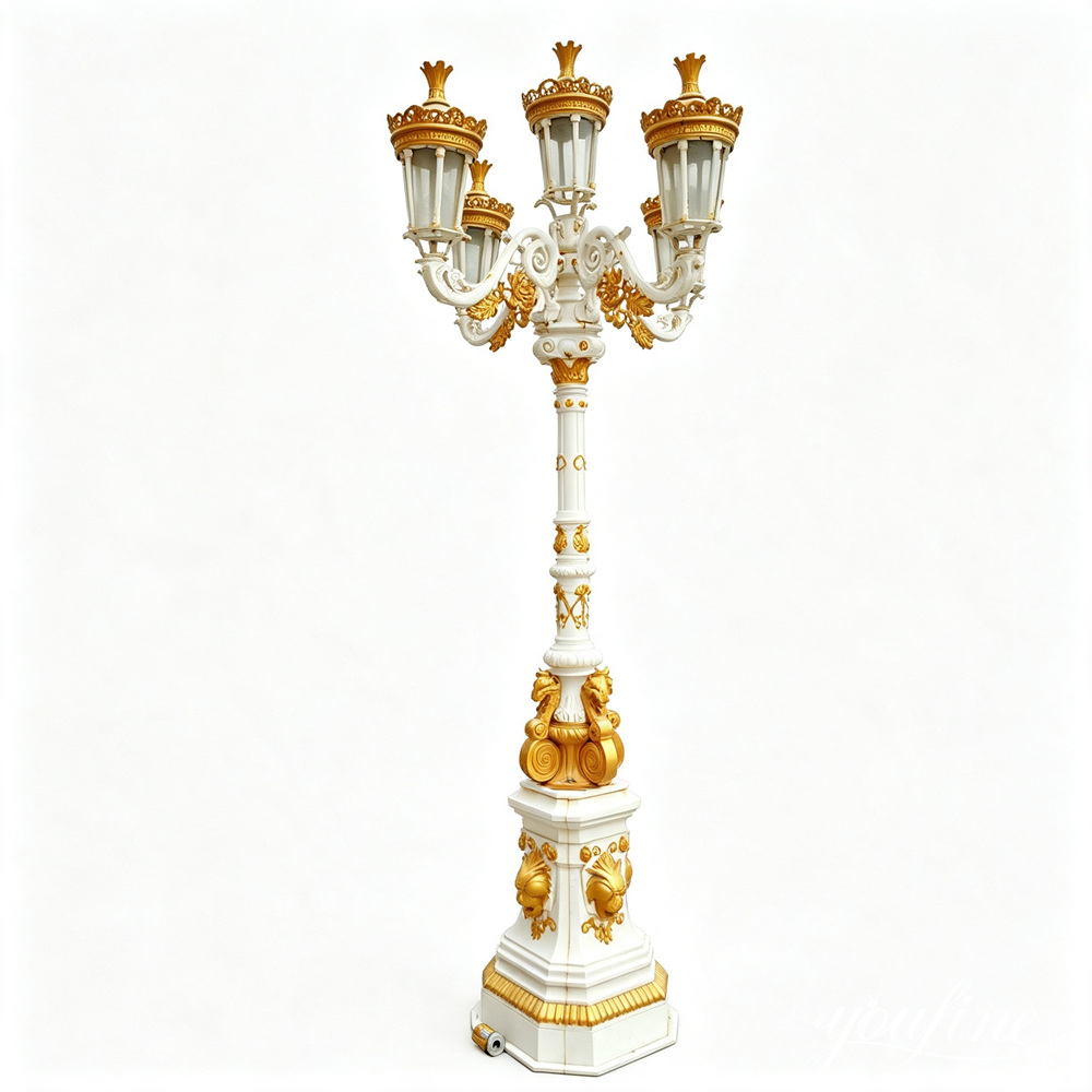 Classical White Victorian Cast Iron Lamp Post with Lantern IOK-143