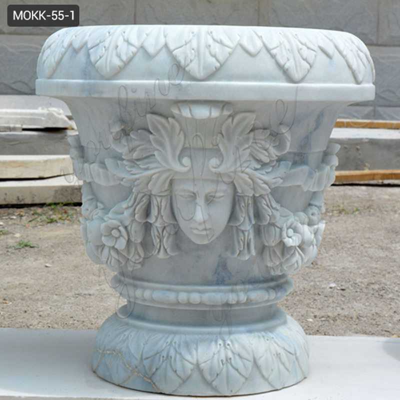 White outdoor garden marble planter with round basin