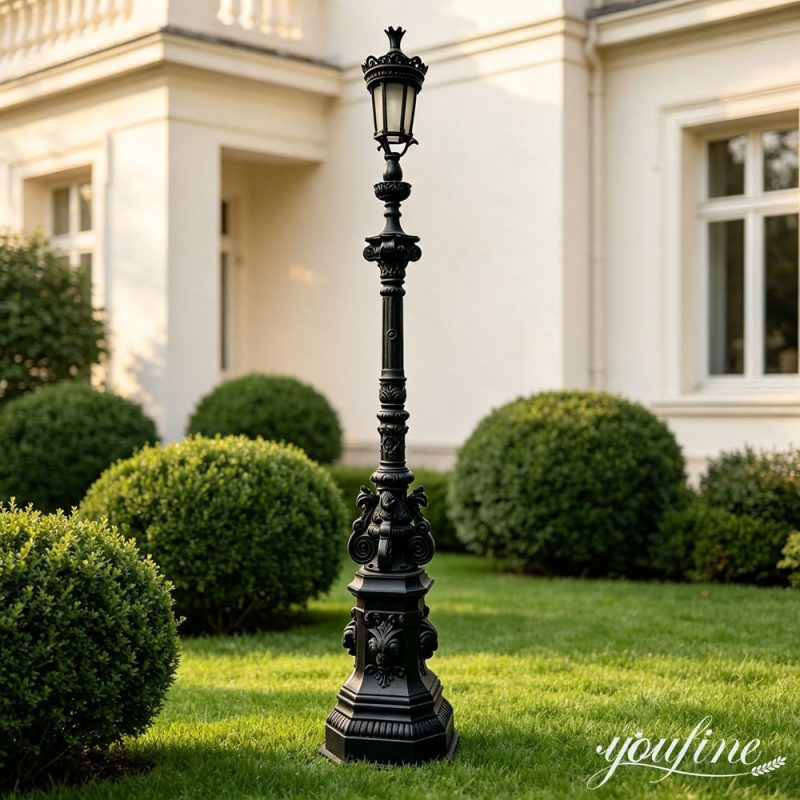 Lampadaire en fer noir à une seule tête pour pelouse résidentielle