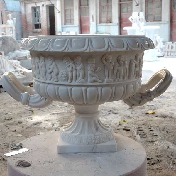 easy designs white marble garden flower with round basin for sale on discount