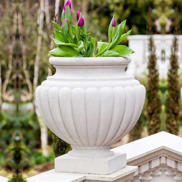factory supply life size easy designs white marble garden planter with flower round deep basin for sale on discount
