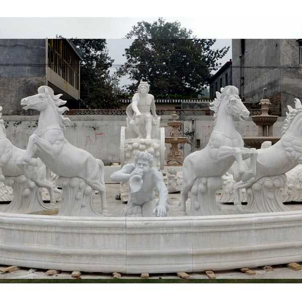 Giant Outdoor White Marble Fountain with Rearing Horse Statues for Outdoor Castle Decor for Sale MOKK-58