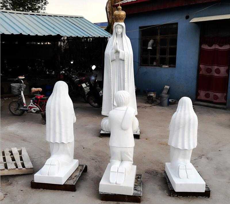 marble catholic religious statue fatima with three shepherd statues for sale