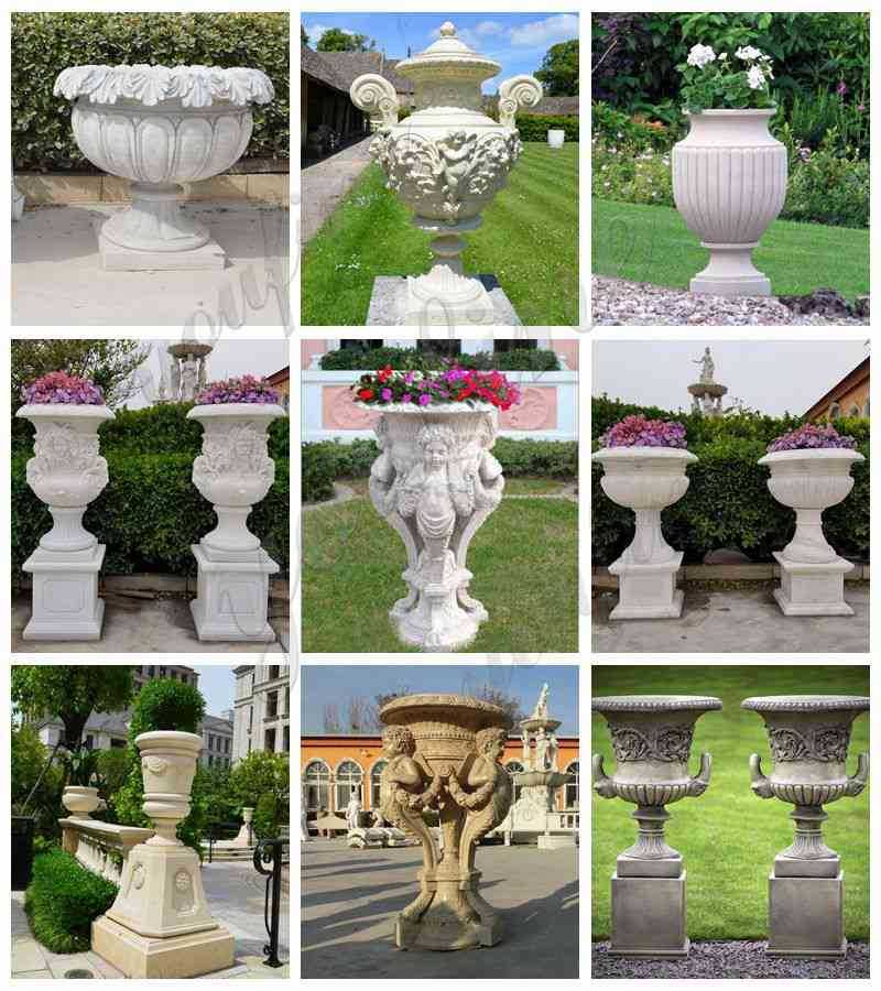 outdoor garden marble planter with round basin