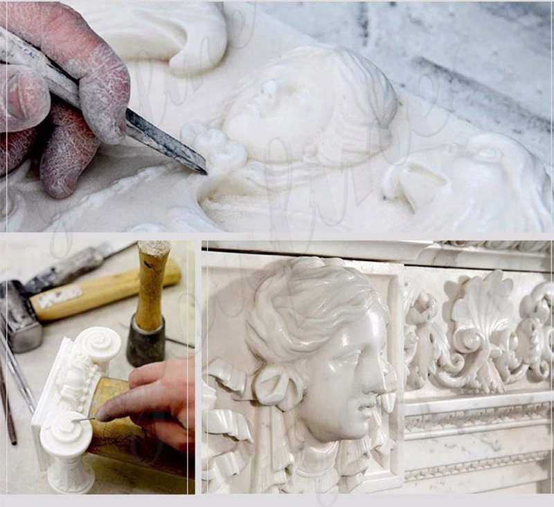 process of hand carved white marble stone flower basket