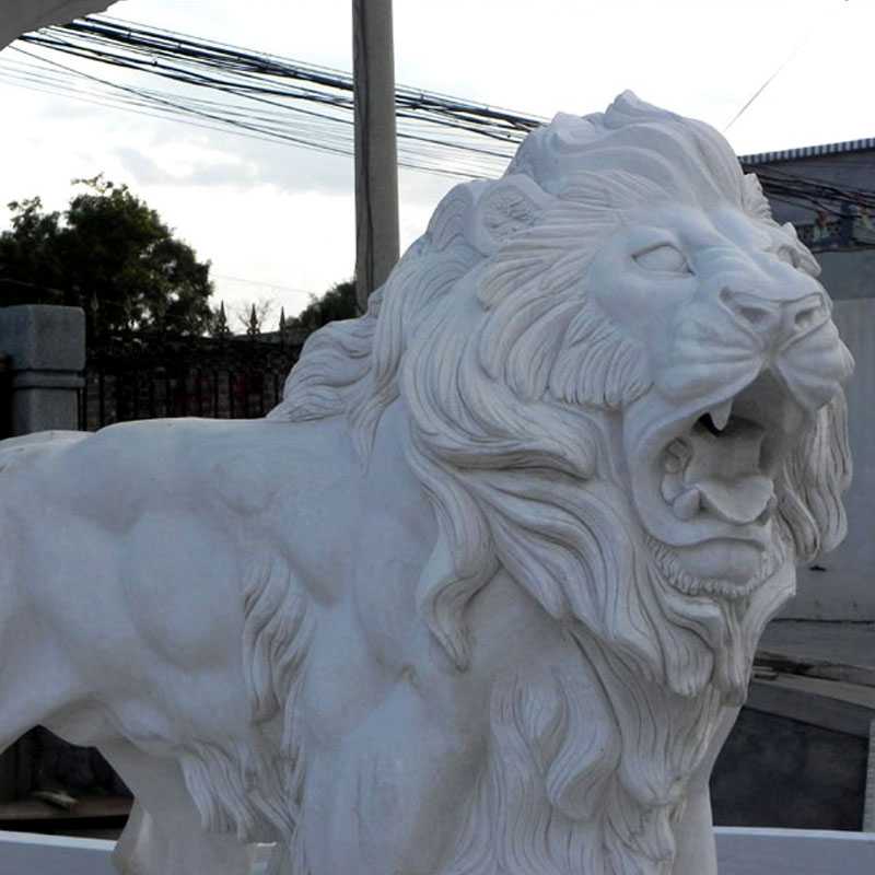 two tiered garden pure white marble fountains with lions and figure statue for sale