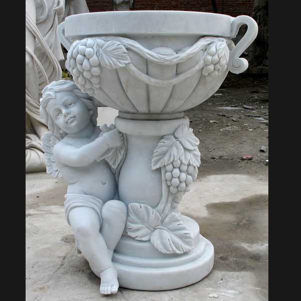 unique design cute large outdoor plant pots with round basin and cherub on stock