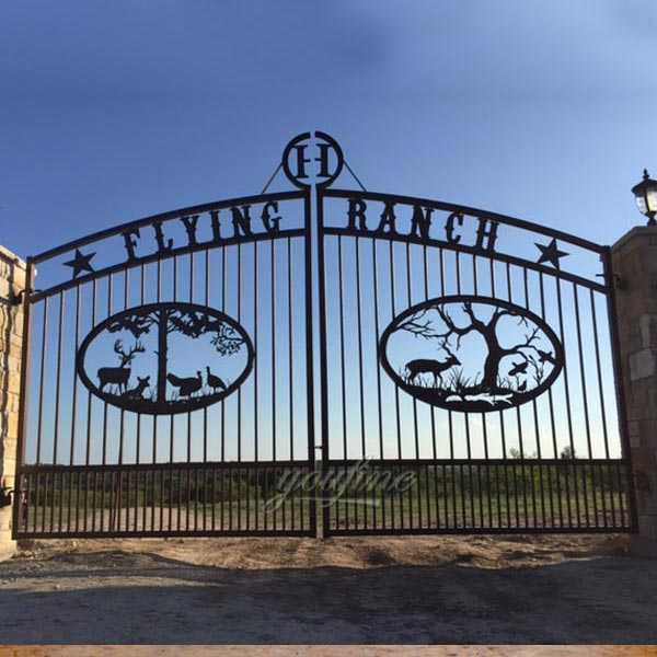 unique large outdoor metal estate driveway wrought iron double sliding gates with fence design for sale IOK-13