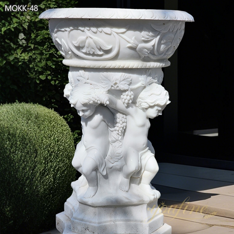 Marble Flower Pot with Child Statue for Sale MOKK-48