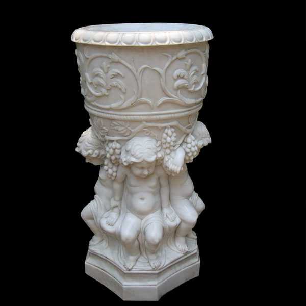 white marble flower pot decorative plant pots with luxury child figure designs round basin for sale