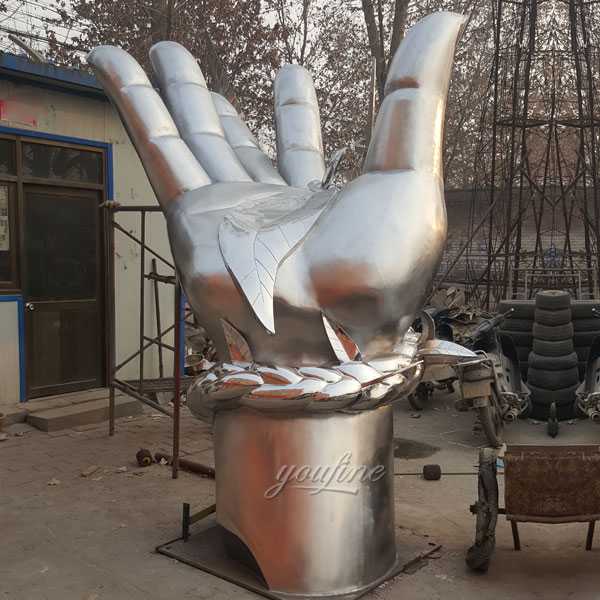 wholesale large outdoor metal modern abstract stainless steel sculpture with hand design for sale