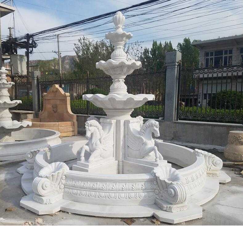 Antique White Marble Outdoor Horse Garden Water Fountains for Sale