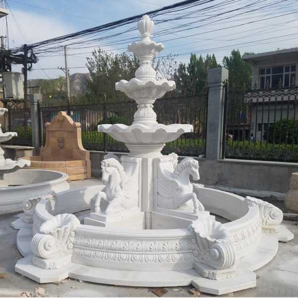 Antique White Marble Outdoor Horse Garden Water Fountains for Sale