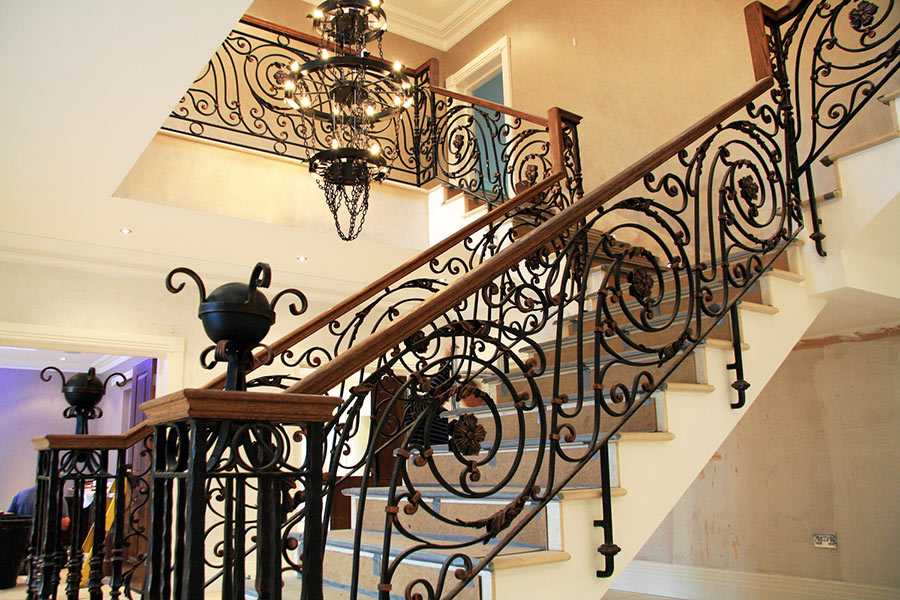 Beautiful grand staircase wrought iron handrails for indoor stairs for sale--IOK-166