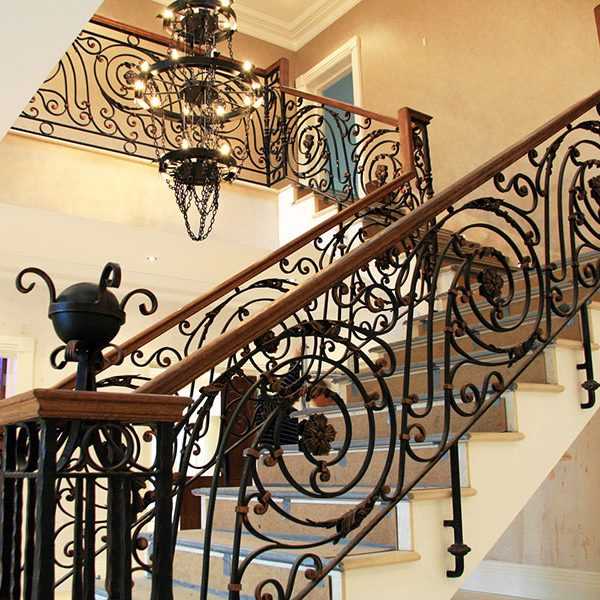 Beautiful grand staircase wrought iron handrails for indoor stairs for sale--IOK-166