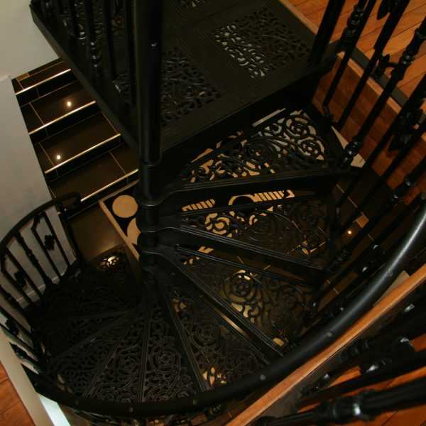 Black modern metal wrought iron round stair railings interior for sale–IOK-176