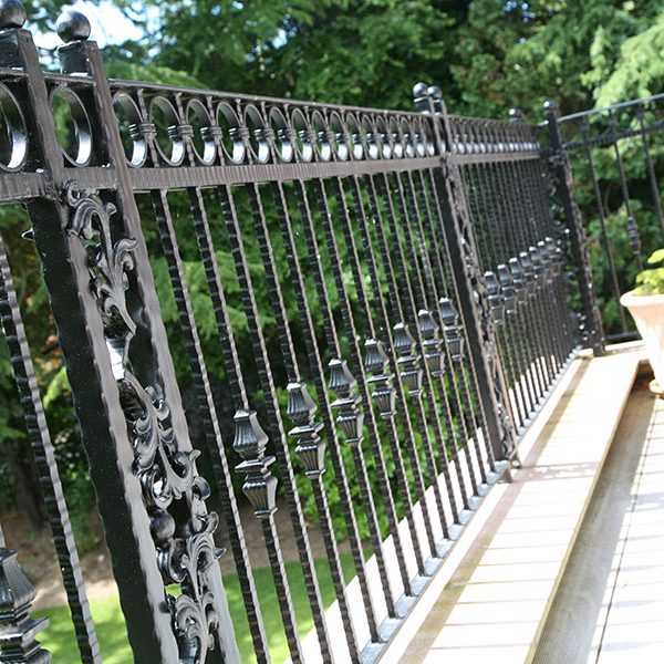 Custom athena wrought iron fence balcony design for sale from China ironwork factory--IOK-253