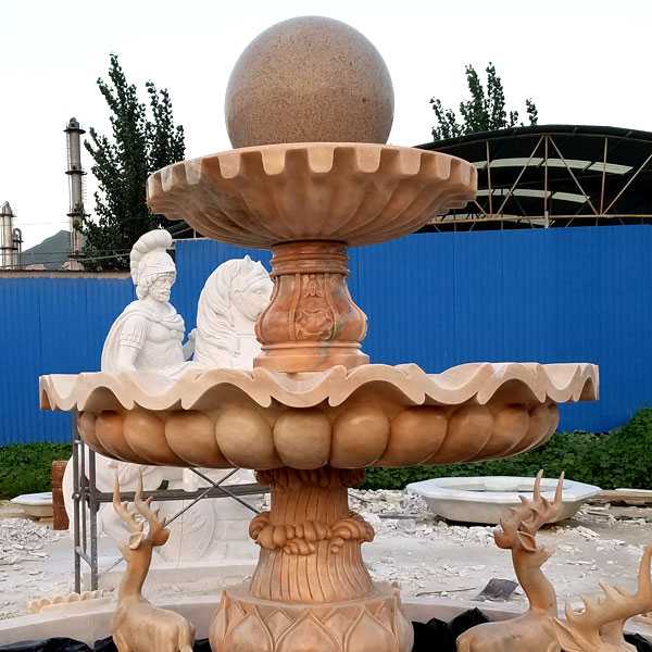 High quality tiered yellow marble fountain with deer designs for garden decor for sales--MOKK-04