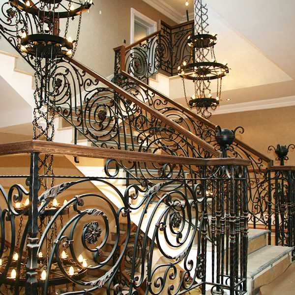 Large custom made stunning wrought iron staircase railing designs entrance hall for sale--IOK-178