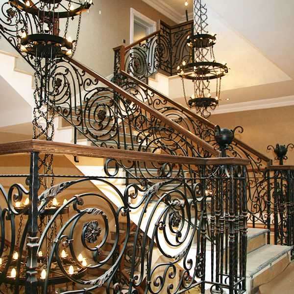 Large custom made stunning wrought iron staircase railing designs entrance hall for sale–IOK-178