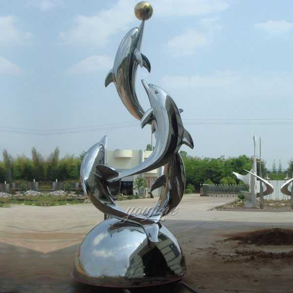 Large-outdoor-modern-mirror-polished-metal-fish-art-of-stainless-steel-four-dolphins-art-sculpture-design-for-sale