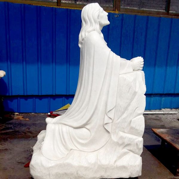 Outdoor Famous Life Size Catholic White Marble Jesus Kneeling in Prayer for Sale