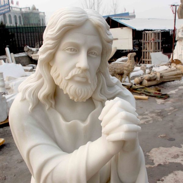 Outdoor Famous Life Size Catholic White Marble Jesus Kneeling in Prayer for Sale