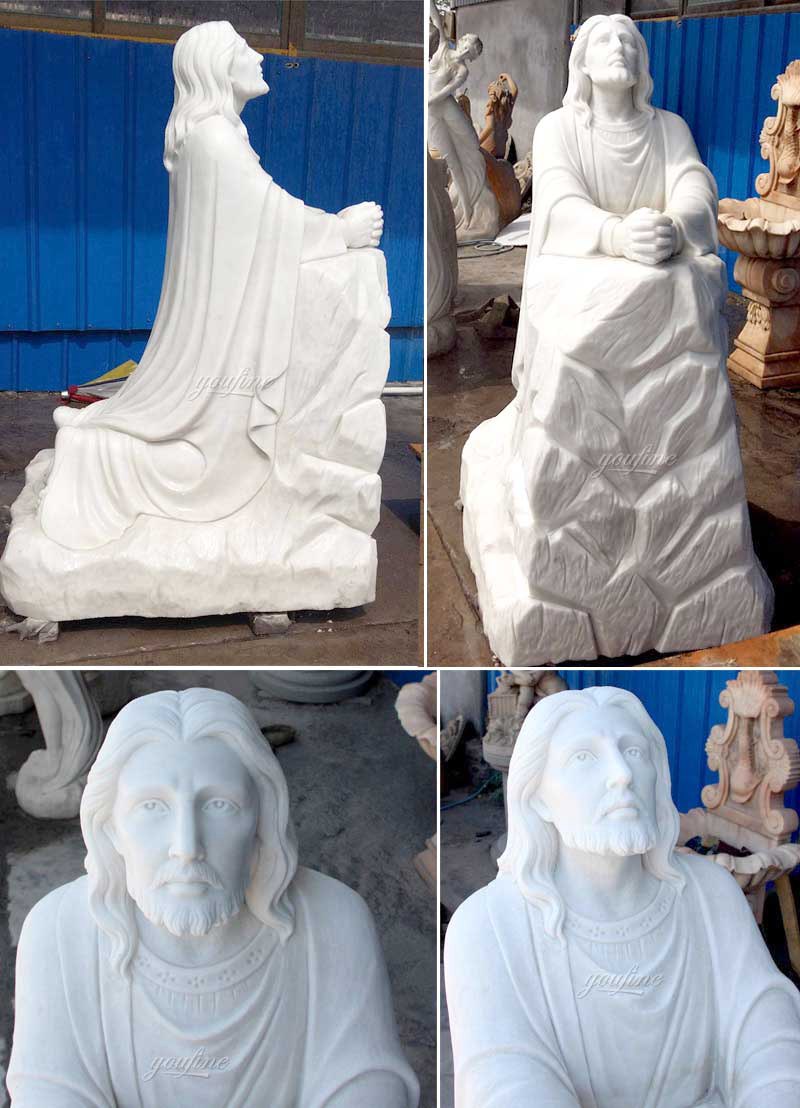 Outdoor Famous Life Size Catholic White Marble Jesus Kneeling in Prayer for Sale