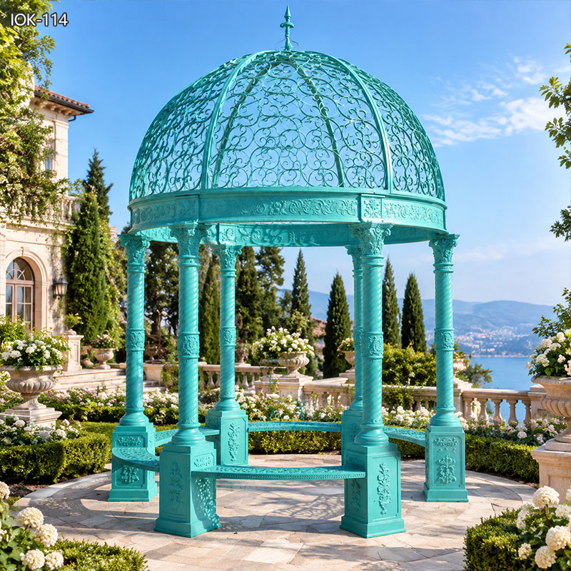 Türkisfarbener, verzierter Gartenpavillon aus Gusseisen IOK-114