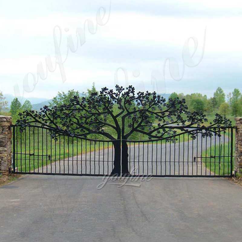 Garden Beautiful Double Sliding Wrought Iron Tree Gates Designs