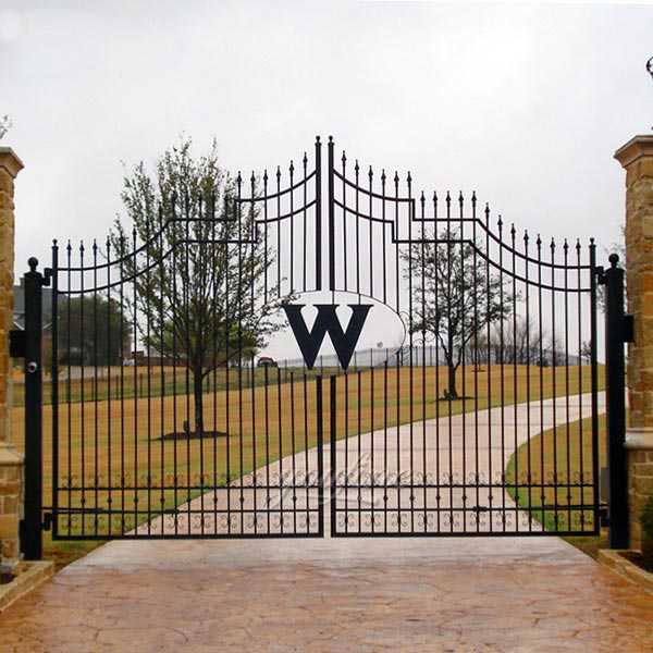 large black simple double open wrought iron driveway gate designs for sale