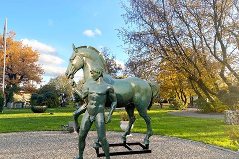 Life Size Bronze Standing Horse with Nude Man Statues