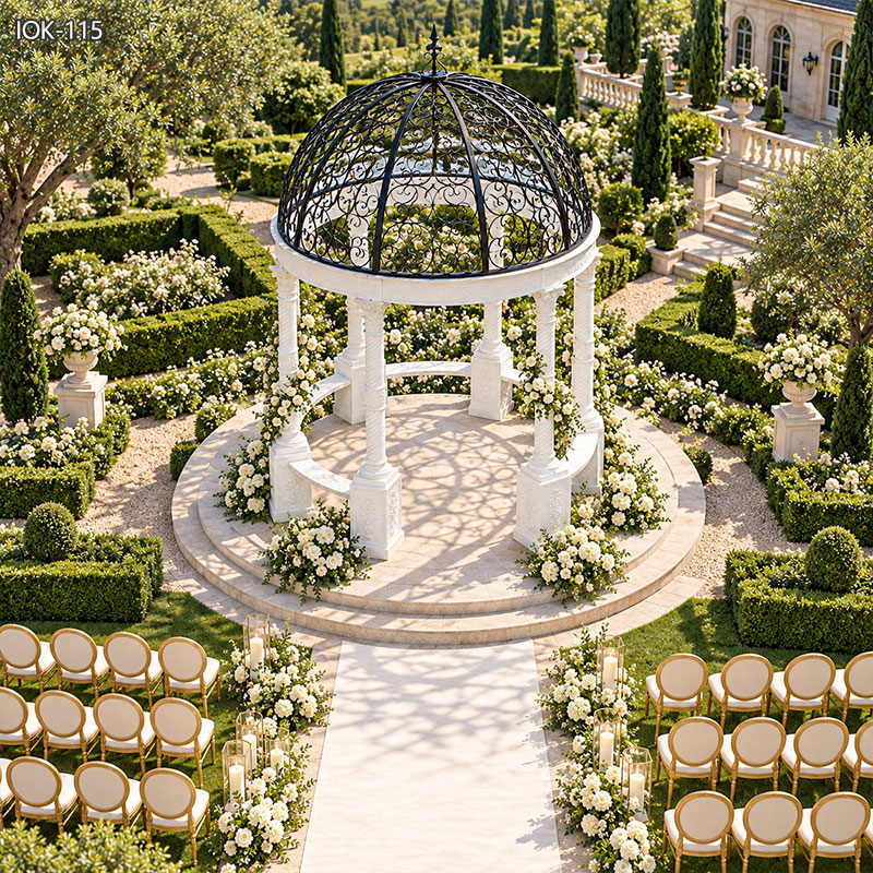 top view of large white wedding gazebo