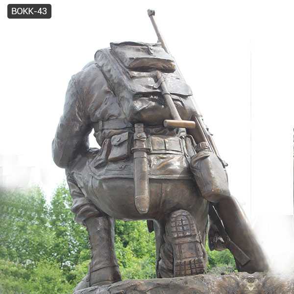 bronze war garden statue life size kneeling soldier heavy cast sculpture