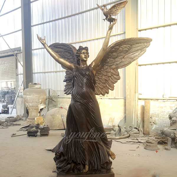 Beautiful large casting bronze outdoor garden angel statues with peace dove design for sale--BOKK-475