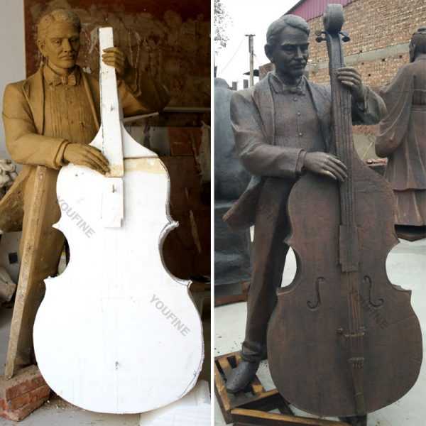 Bespoke life size cellist clay model and bronze casting statues for sale