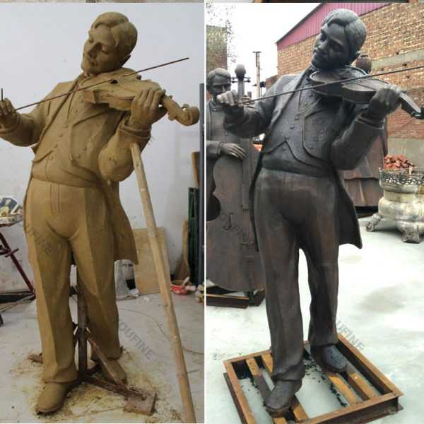 Bespoke life size violinist bronze casting garden statues for sale
