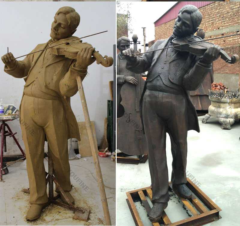 Bespoke life size violinist bronze casting garden statues for sale