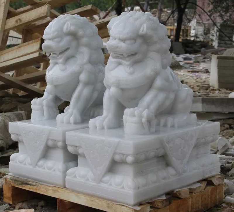 Chinese marble foo dog for front door decor for sale