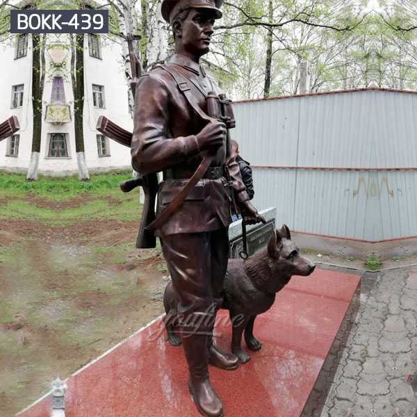 Custom made antique bronze military life size solider and dog designs for commemorate