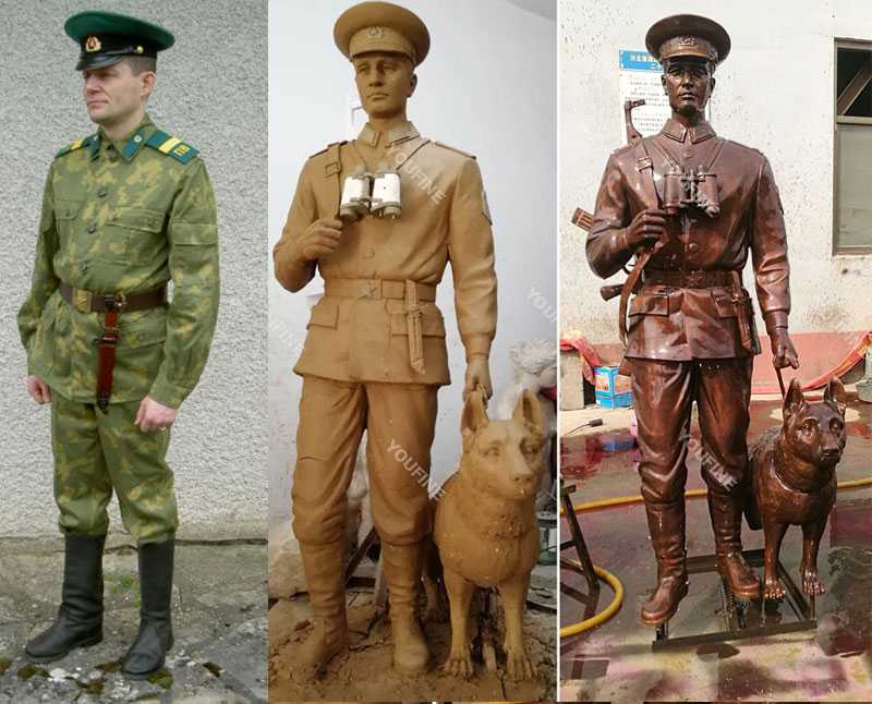 Custom made bronze military life size solider and dog statues design