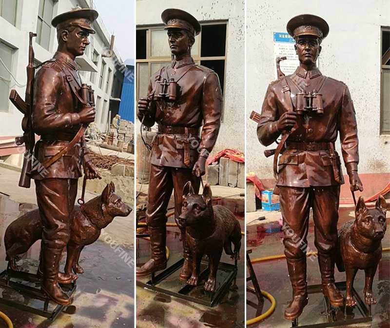 Custom made bronze military life size solider and dog statues designs outdoor