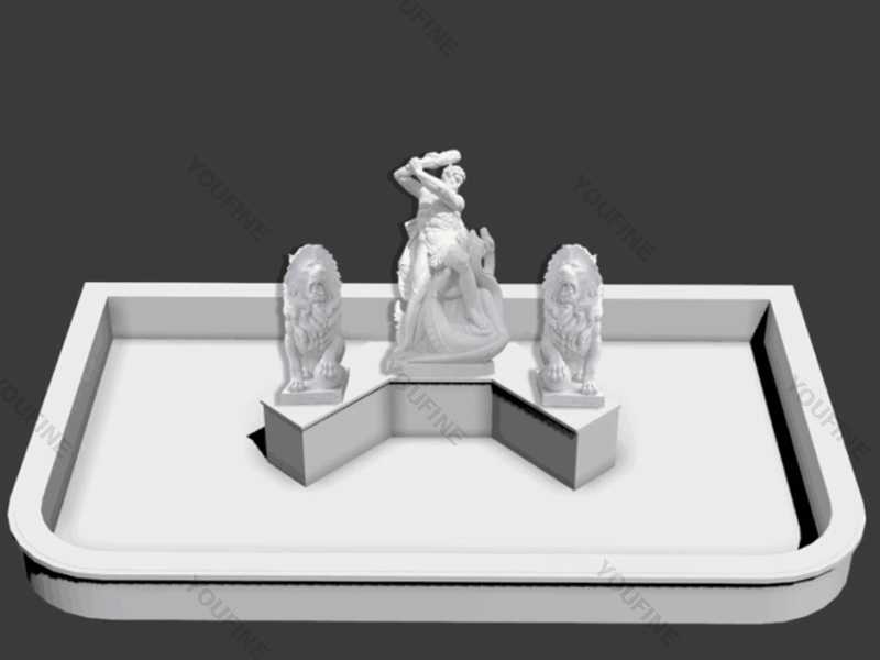 Drawing-of-the-outdoor-marble-fountain with lion statue design